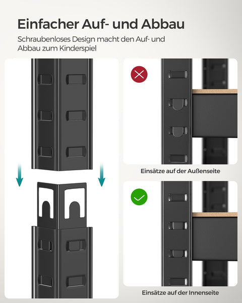 Rootz Heavy Duty Storage Rack - Black Shelf - Steel Shelving Unit - MDF Organizer - 520kg Capacity - 40cm x 80cm x 160cm