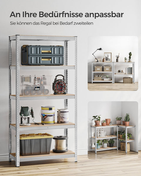 Rootz Garage Storage Rack - Shelving System - Organizer - Steel Frame - Wooden Shelves - Rust-Resistant - Adjustable - Tip Protection - 180cm x 90cm x 40cm