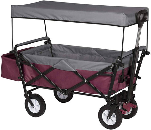 Rootz Foldable Handcart with Roof - Utility Wagon - Garden Cart - Durable 600D Polyester - Easy Storage - Heavy-Duty 80kg Capacity - 120cm x 51cm x 93cm