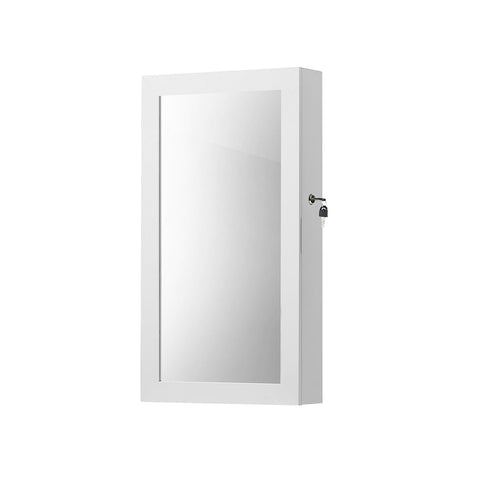 Rootz Mirror and Jewelry Cabinet - Wall Mirror - Storage Cupboard - White - MDF Board - Velvet Lining - Easy Assembly - 37cm x 67cm x 10.5cm - 59cm x 29cm Mirror