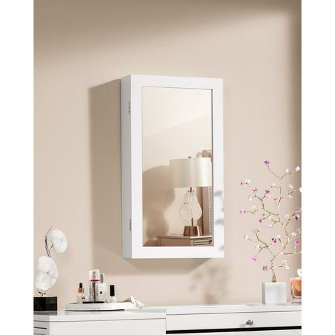 Rootz Mirror and Jewelry Cabinet - Wall Mirror - Storage Cupboard - White - MDF Board - Velvet Lining - Easy Assembly - 37cm x 67cm x 10.5cm - 59cm x 29cm Mirror