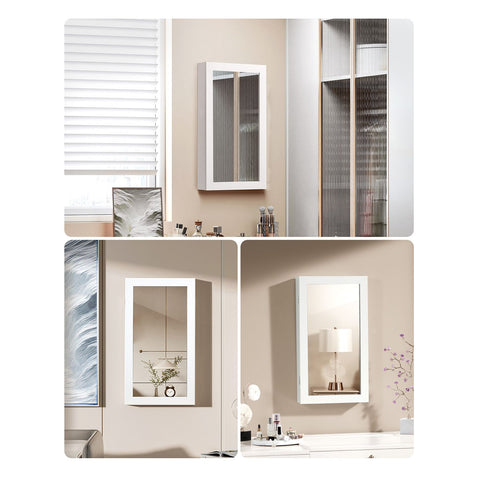 Rootz Mirror and Jewelry Cabinet - Wall Mirror - Storage Cupboard - White - MDF Board - Velvet Lining - Easy Assembly - 37cm x 67cm x 10.5cm - 59cm x 29cm Mirror