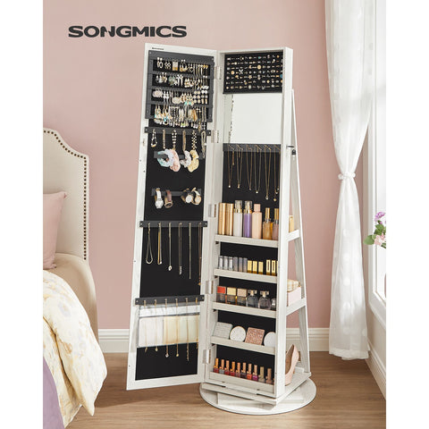 Rootz Mirror and Jewelry Cabinet - Standing Mirror - Storage Cupboard - Rotating Frame - MDF Board - 54cm x 161cm x 54cm