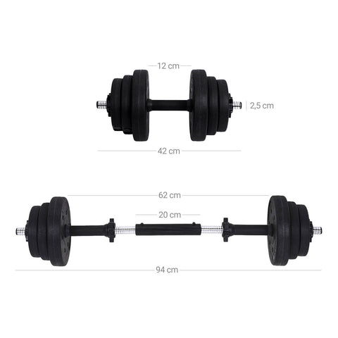 Rootz Dumbbell Set - Weight Set - Barbell Connection - Adjustable Weights - Space Saving - 10kg to 30kg - 69cm x 62cm x 73.5cm