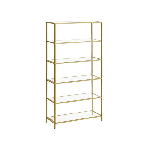 Rootz Gold Metal and Glass Shelf - Display Stand - Storage Rack - Stylish Design - Sturdy Construction - Easy Assembly - 30cm x 80cm x 177.3cm