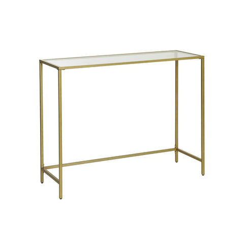 Rootz Modern Glass Console Table - Golden Metal Frame - Tempered Glass Panel - Stylish and Practical - Sturdy and Durable - Adjustable Feet - 100cm x 35cm x 80cm