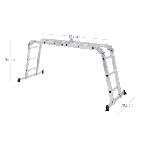 Rootz Multifunctional Ladder - Flexibility - Safety - Quality Tested - Reliable Stability - Non-slip Rubber Coating - Space-saving Storage  - 97 x 39 x 25.5 cm