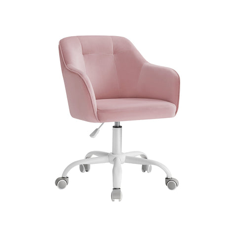 Rootz Pastel Pink Velvet Gaming Chair - Office Chair - Swivel Chair - Steel Frame - Foam Padding - PU Wheels - 64cm x 64cm x (83-93)cm - Adjustable Seat Height - Ergonomic Design - 9.5kg - 110kg Capacity