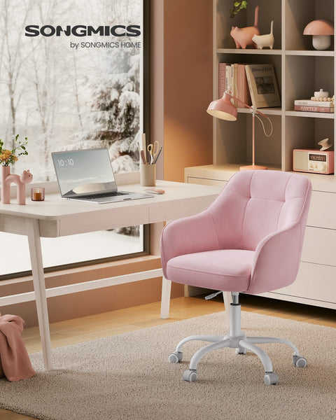 Rootz Pastel Pink Velvet Gaming Chair - Office Chair - Swivel Chair - Steel Frame - Foam Padding - PU Wheels - 64cm x 64cm x (83-93)cm - Adjustable Seat Height - Ergonomic Design - 9.5kg - 110kg Capacity