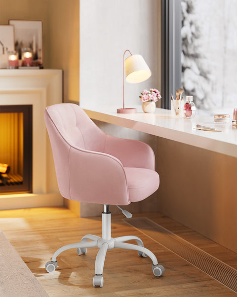 Rootz Pastel Pink Velvet Gaming Chair - Office Chair - Swivel Chair - Steel Frame - Foam Padding - PU Wheels - 64cm x 64cm x (83-93)cm - Adjustable Seat Height - Ergonomic Design - 9.5kg - 110kg Capacity