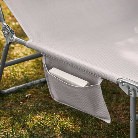 Rootz Adjustable Sun Lounger with Canopy - Garden Lounger - Beach Lounger - Durable Metal Frame - Synthetic Fiber Fabric - Storage Pocket - 195cm x 90cm x 63cm