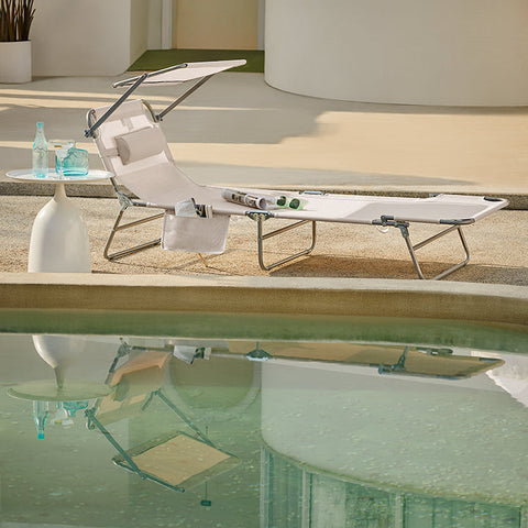 Rootz Adjustable Sun Lounger with Canopy - Garden Lounger - Beach Lounger - Durable Metal Frame - Synthetic Fiber Fabric - Storage Pocket - 195cm x 90cm x 63cm