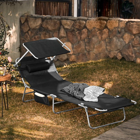 Rootz Adjustable Sun Lounger with Canopy - Garden Lounger - Beach Lounger - Foldable & Portable - UV Protection - Storage Pocket - 195cm x 90cm x 63cm