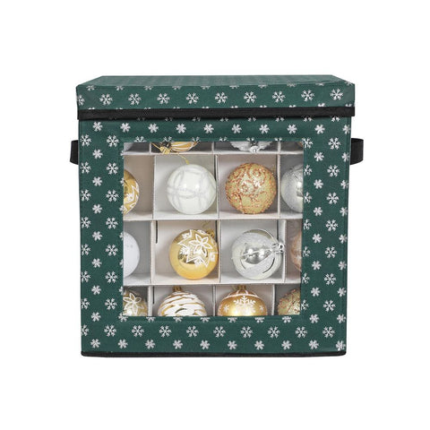 Rootz Set Of 3 Storage Boxes - For Christmas Baubles - Adjustable Dividers - Bauble Organizer Box - Christmas Ball Storage - Cardboard - Non-woven Fabric - Green - 30.5 x 30.5 x 30.5 cm (L x W x H)