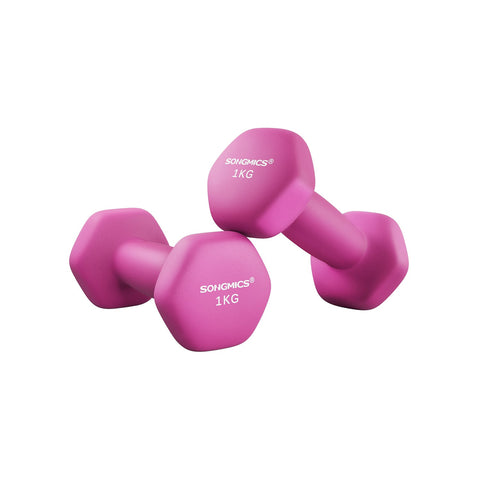 Rootz Neoprene Coated Dumbbells - Pink - Cast Iron - Weight Set - Strength Training - 13.5cm x 6.5cm - 2kg - 9cm x 3cm