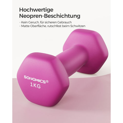 Rootz Neoprene Coated Dumbbells - Pink - Cast Iron - Weight Set - Strength Training - 13.5cm x 6.5cm - 2kg - 9cm x 3cm