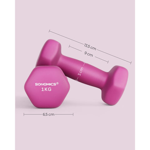 Rootz Neoprene Coated Dumbbells - Pink - Cast Iron - Weight Set - Strength Training - 13.5cm x 6.5cm - 2kg - 9cm x 3cm