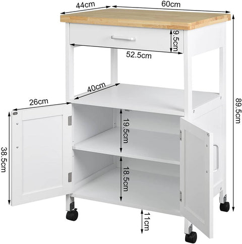 Rootz Multifunctional Kitchen Trolley - Serving Cart - Storage Trolley - Durable MDF & Rubberwood - Easy Mobility - Efficient Storage - Simple Assembly - 60cm x 90cm x 44.5cm