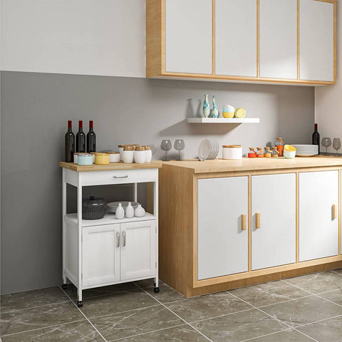 Rootz Multifunctional Kitchen Trolley - Serving Cart - Storage Trolley - Durable MDF & Rubberwood - Easy Mobility - Efficient Storage - Simple Assembly - 60cm x 90cm x 44.5cm