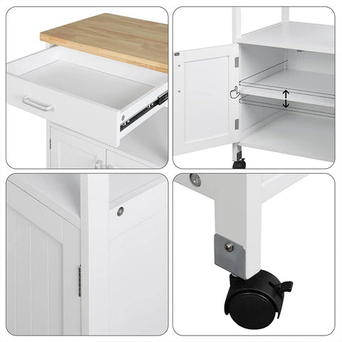 Rootz Multifunctional Kitchen Trolley - Serving Cart - Storage Trolley - Durable MDF & Rubberwood - Easy Mobility - Efficient Storage - Simple Assembly - 60cm x 90cm x 44.5cm