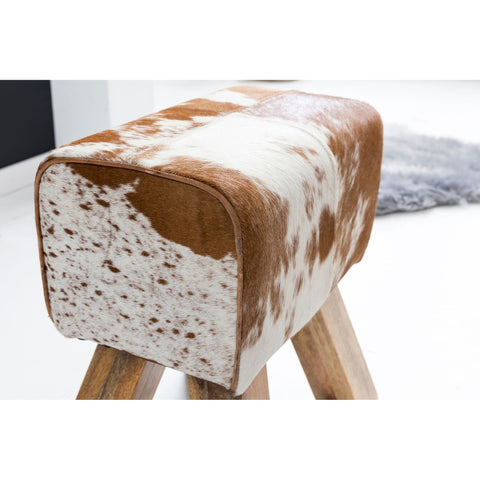 Rootz Stool - Stool - Pouf - Footstool - Goatskin - Mango Wood - Brown/White - Springbok