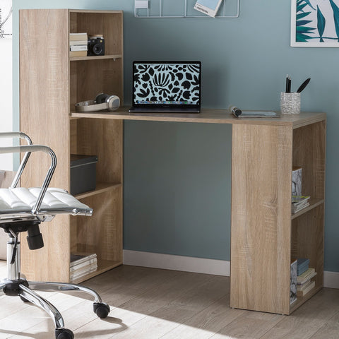 Rootz Wood Desk with Shelf - Sonoma - Modern Design with Storage Compartments - 120x120x53cm