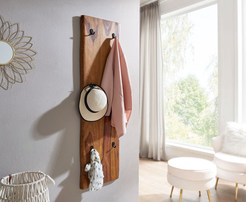 Rootz Wardrobe - Design 2-Row Hook Rail Wall Wardrobe - Wooden Wardrobe - Sheesham Solid Wood -  Metal - 40x140x7 cm with Wane