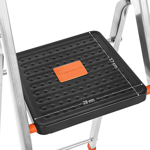 Rootz Ladder - Steps - Foldable - Aluminum - Anti-Tip - Tool Tray - Black - Orange