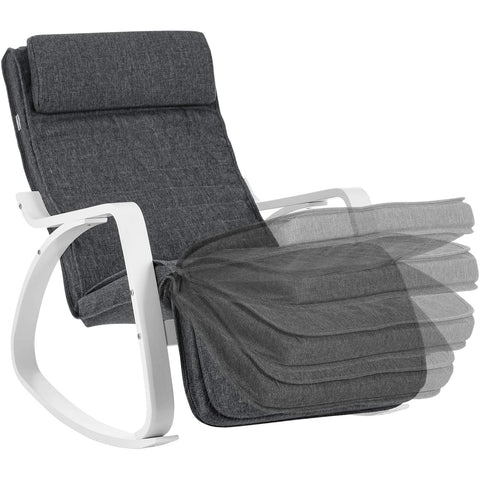 Rootz Relax-Armchair - Rocking chair - Footrest - Adjustable - Linen - White - Gray - Birch wood