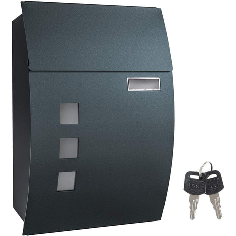 Rootz Letterbox - Wall letterbox - Lockable - Nameplate holder - Keys - Anthracite - 32 x 10 x 45 cm