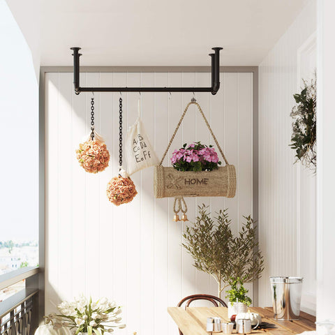 Rootz Wall Mounted Clothes Rack - Set of 2 - Industrial Pipe Clothes Hanging Bar - Black - 110 x 30 x 29.3 cm