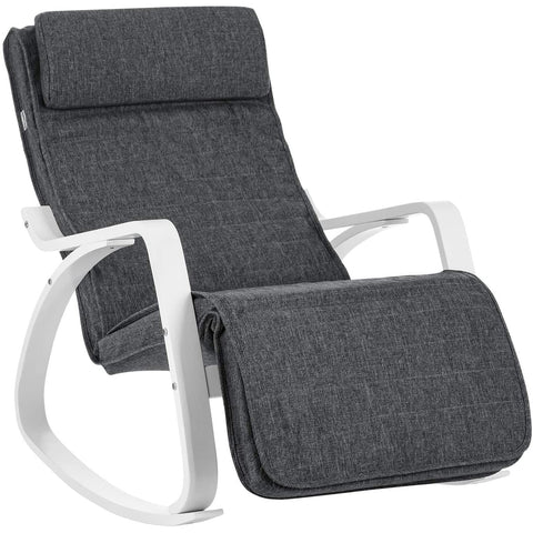 Rootz Relax-Armchair - Rocking chair - Footrest - Adjustable - Linen - White - Gray - Birch wood