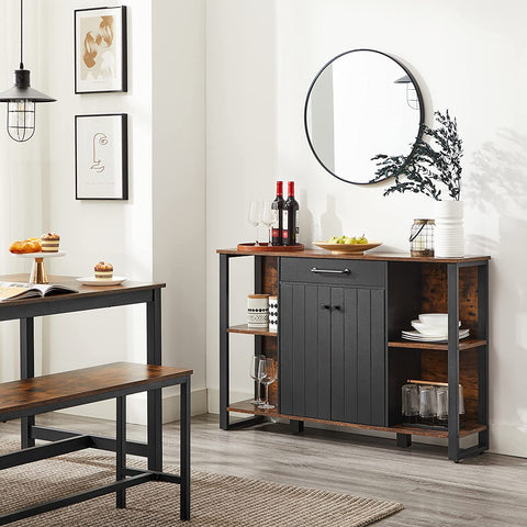 Rootz Sideboard - Kitchen cabinet - Storage cabinet - Storage compartments - Brown - Black - Metal - Processed Wood - Industrial - 120 x 30 x 80 cm