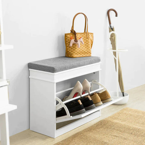 Rootz Hallway Shoe - Bench Shoe - Rack Shoe - Cabinet with Flip - drawer and Seat Cushion, 75x24x51cm