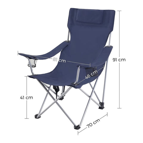 Rootz Camping Chair - Camping Chair With Headrest - Folding Camping Chair - Portable Camping Chair - Heavy Duty Camping Chair - Iron Frame - 600d Oxford Cloth - Blue - 81 x 70 x 91 cm (L x W x H)