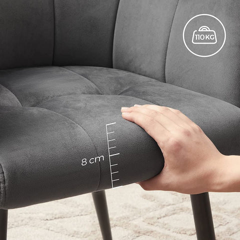 Rootz Dining Chair - Chair - Set Of 2 Dining Chair - Upholstered Dining Chair - Velvet Chair - Chairs For Dining Room - Metal Legs/Wooden Top/Velvet/Foam Padding - Grey - 61 x 60 x 86.5 cm