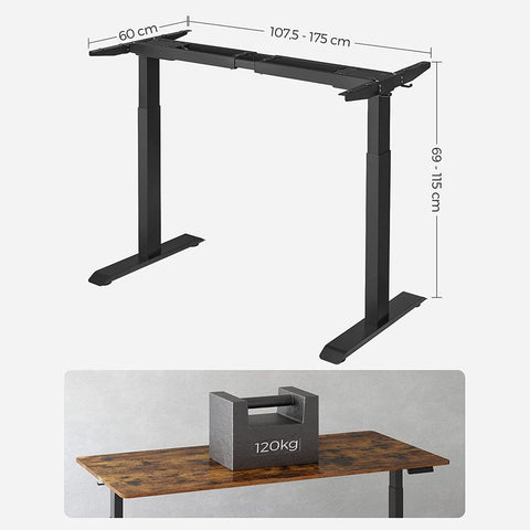 Rootz Desk - Height-adjustable Desk - Desk With Memory Function - Modern Desk - Standing Desk -  Ergonomic Desk - Adjustable Height Desk - Steel - Black - 60 x (107.5-175) x (69-115) cm (D x W x H)
