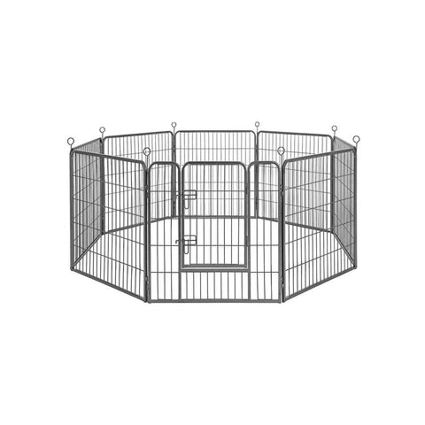 Rootz Outdoor Enclosure - Puppy Run With 8 Grid Panels - Pet Enclosure - Cat Enclosure - Dog Enclosure - Play Enclosure - Garden Enclosure - Pool Enclosure - Storage Enclosure - Iron Pipe - Grey