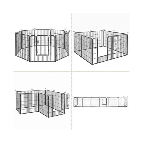 Rootz Outdoor Enclosure - Puppy Run With 8 Grid Panels - Pet Enclosure - Cat Enclosure - Dog Enclosure - Play Enclosure - Garden Enclosure - Pool Enclosure - Storage Enclosure - Iron Pipe - Grey