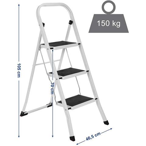 Rootz Household ladder - Household ladder with 3 steps - foldable - 150 kg load capacity