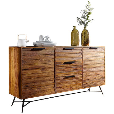 Rootz Sideboard - Sheesham Wood Design - Doors & Drawers - Industrial Style -  Solid Wood Cabinet - 160x40x88cm